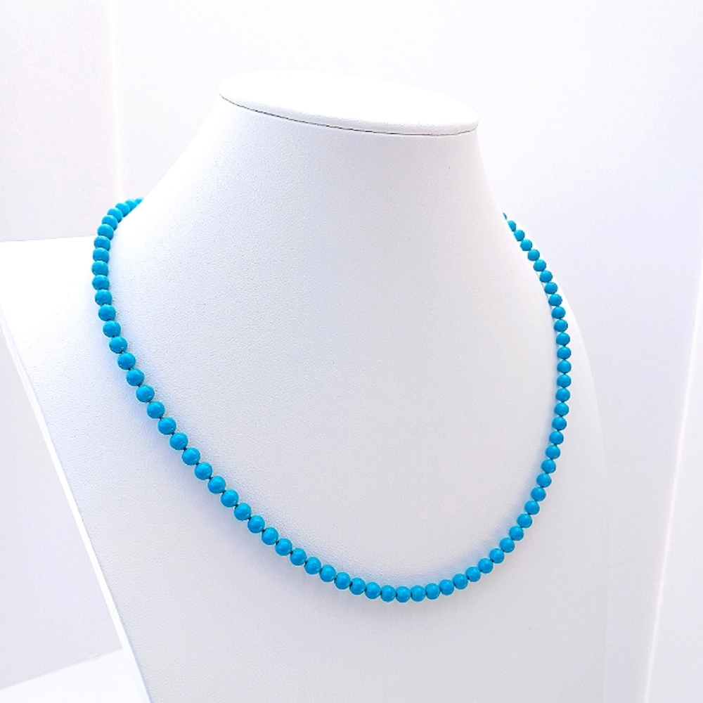 OOPS A DAISY 1980s vintage bead necklace blue turquoise aqua 19" signed